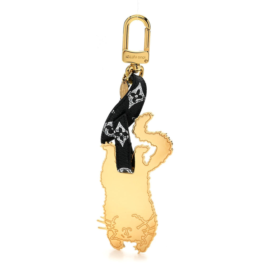Louis Vuitton Catogram Flying Cat Bag Charm Key Holder Gold Black