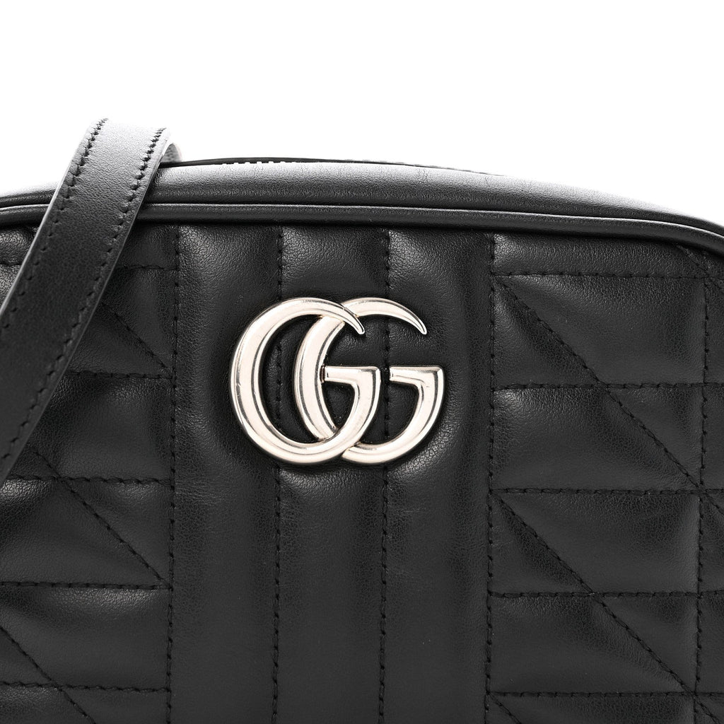 Gucci Calfskin Matelasse Aria GG Marmont Chain Shoulder Bag Black