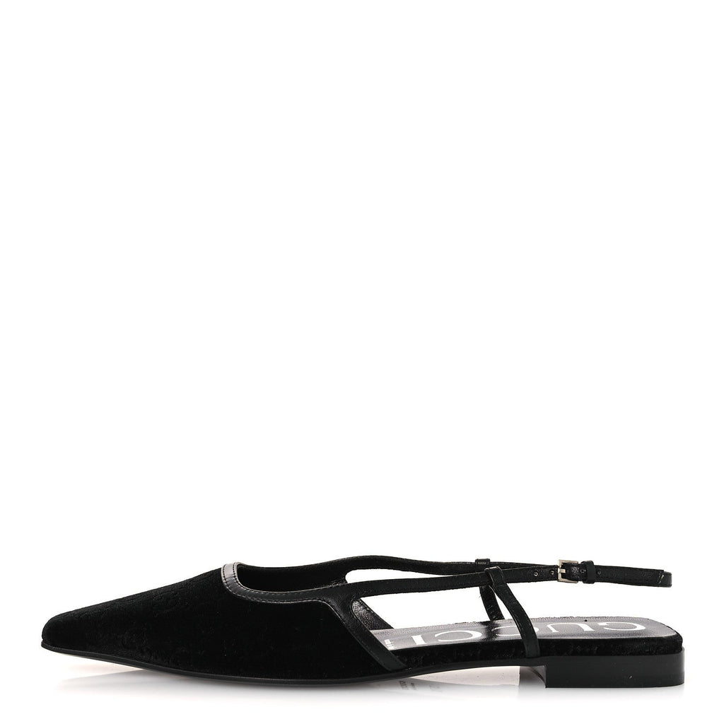 Gucci Velvet GG Monogram Slingback Ballet Flats 37.5 Black