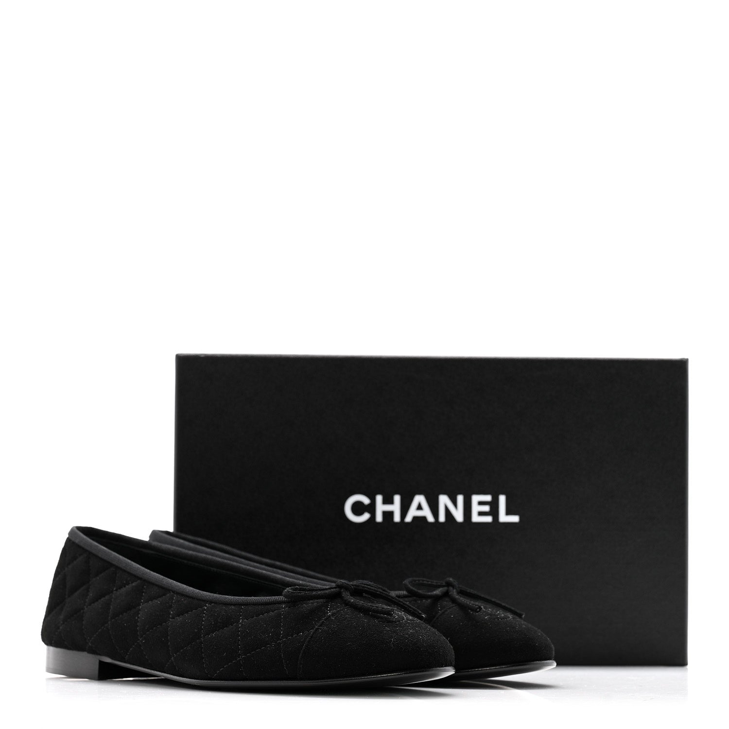 Chanel Suede Quilted Cap Toe CC Ballerina Flats 39.5 Black