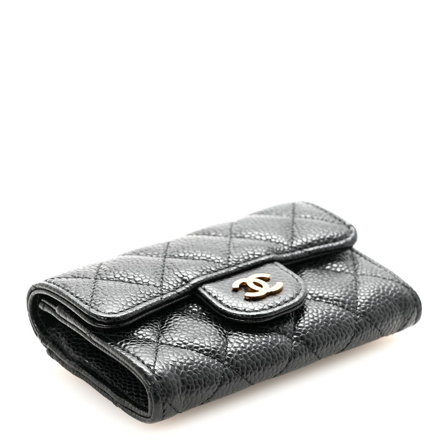 Caviar Quilted Flap Card Holder Wallet Black