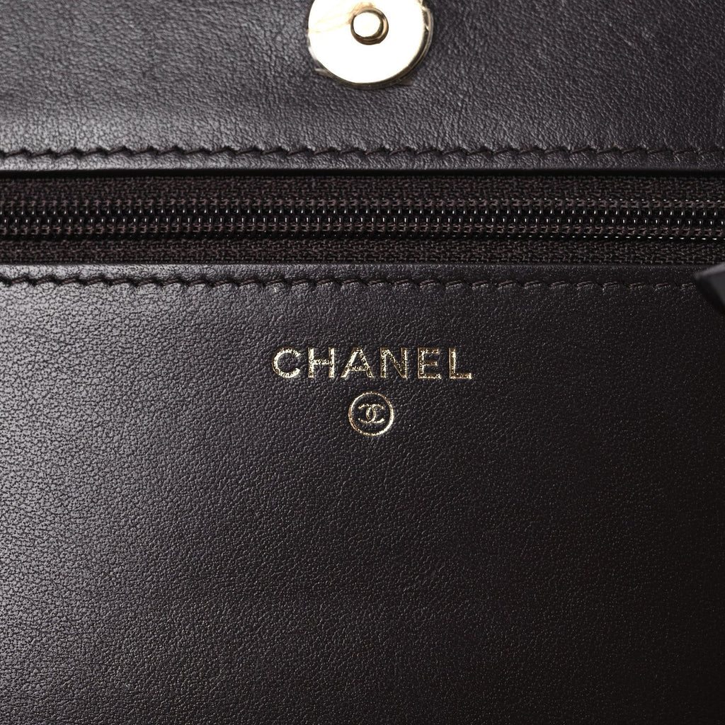 Chanel Caviar Quilted Boy Wallet On Chain WOC Dark Brown