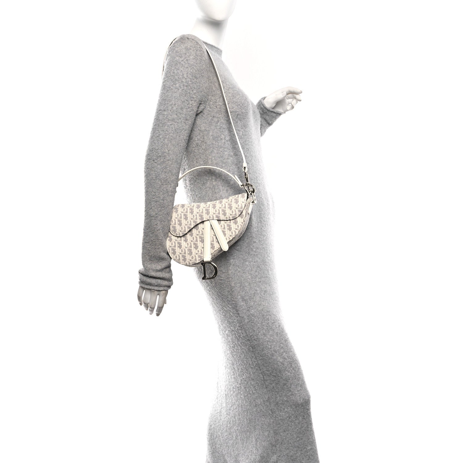 Christian Dior Oblique Mini Saddle Bag With Strap Latte Grey