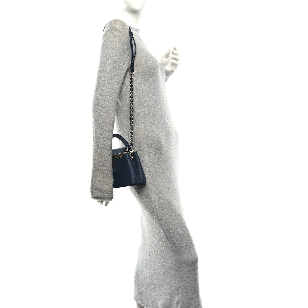 Louis Vuitton Taurillon Embellished Malletage Crown Mini Capucines Navy
