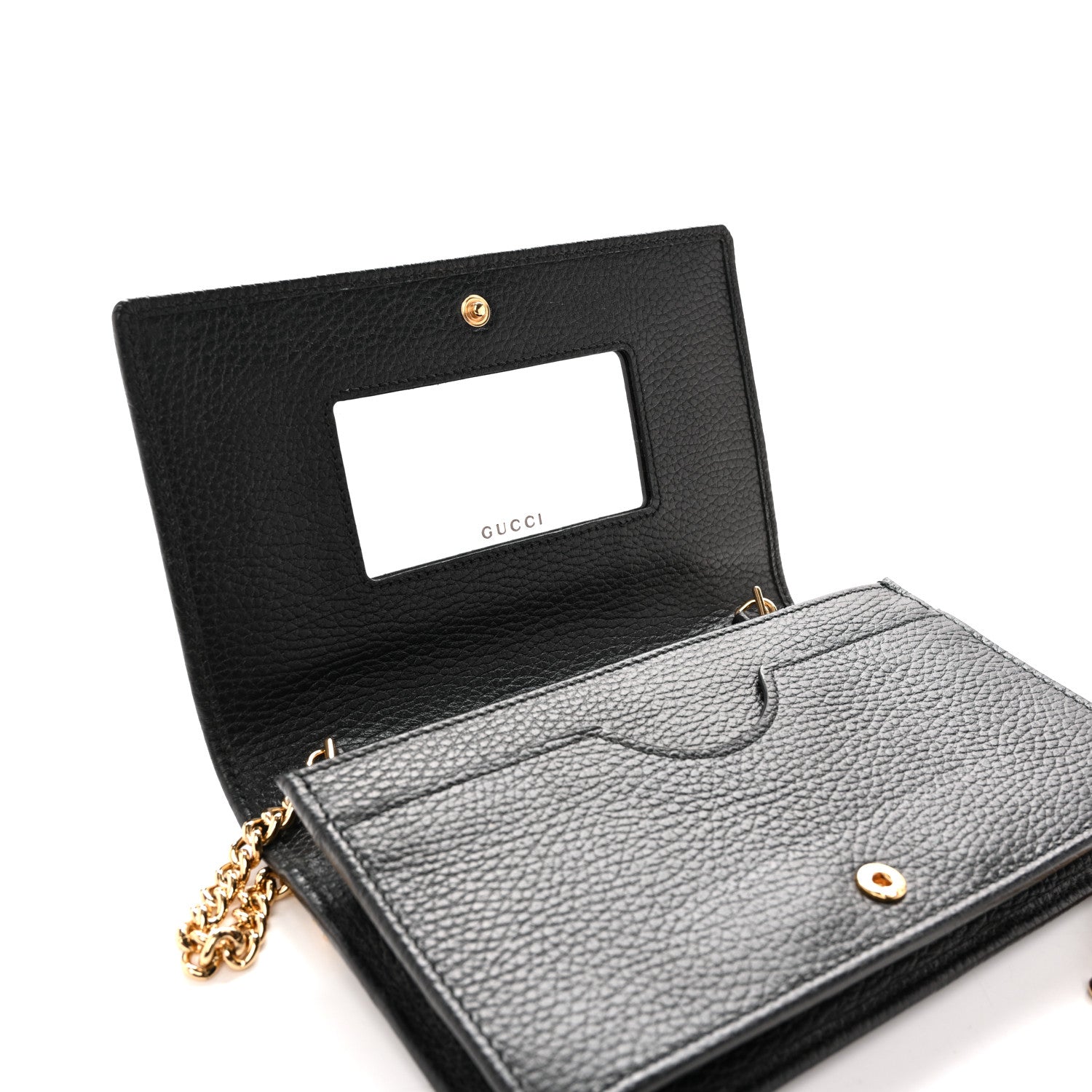 Gucci Dollar Calfskin Mini GG Marmont Chain Wallet Black