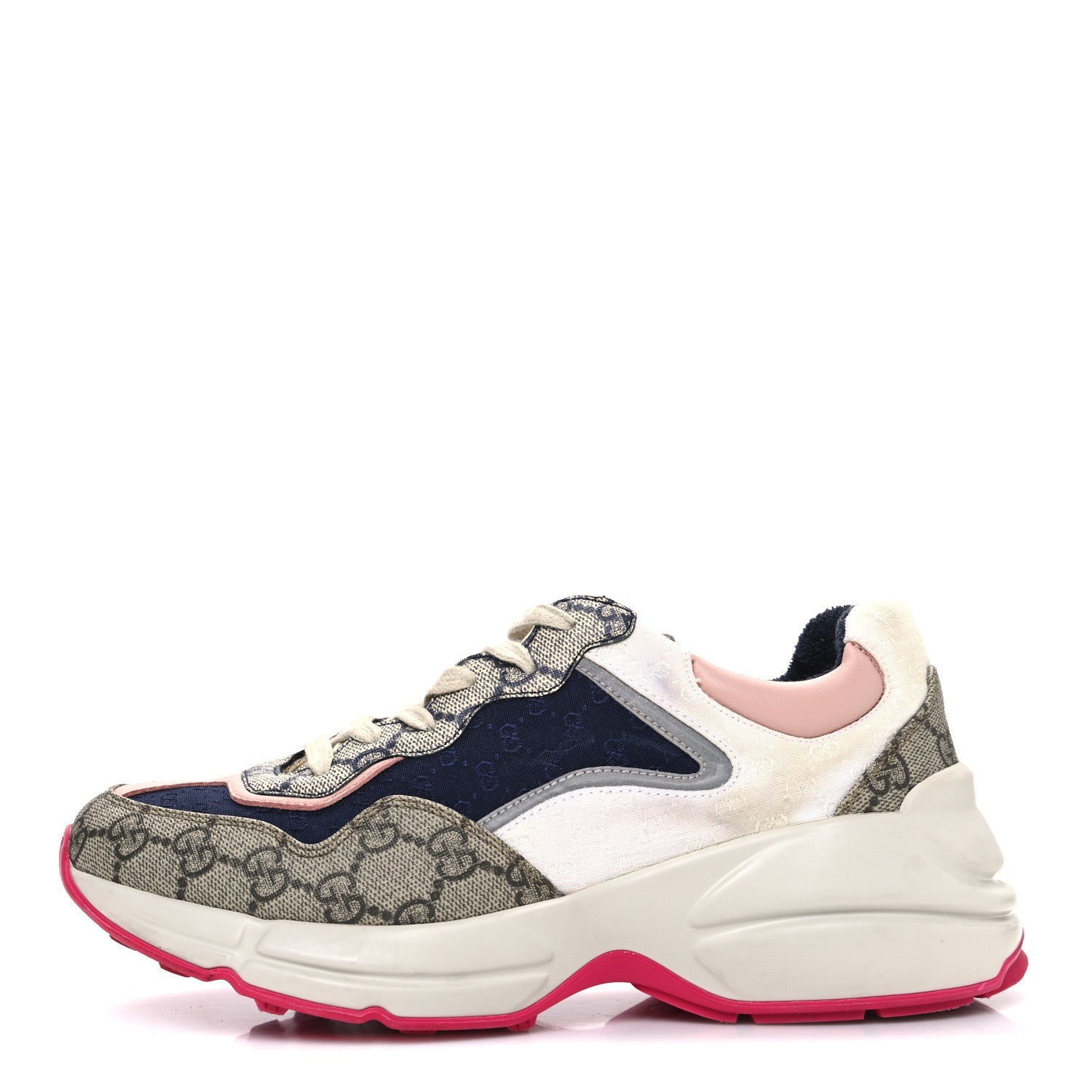 Gucci GG Supreme Monogram Mix Monogram Womens Rhyton Sneakers 36 London Blue Beige Pale Pink