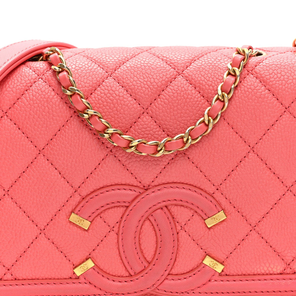 Chanel Caviar Quilted Small CC Filigree Flap Coral