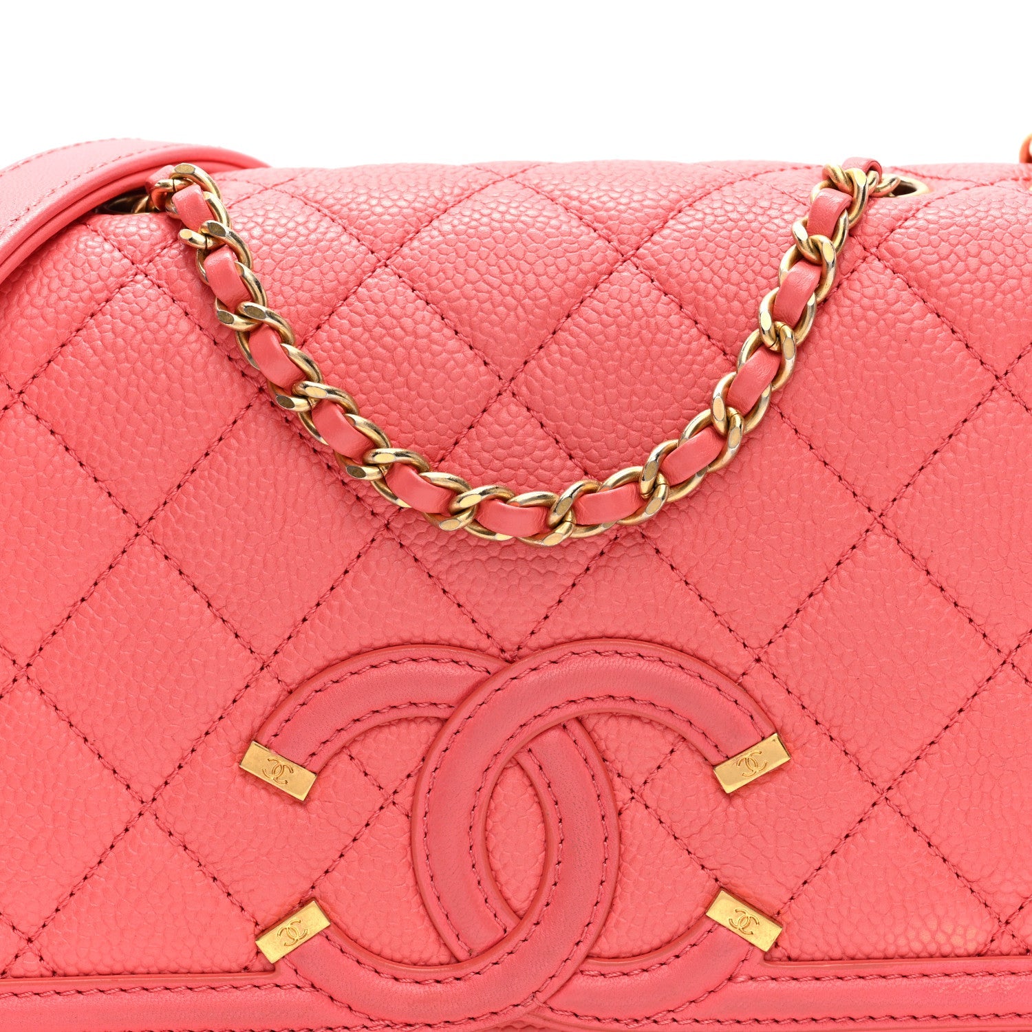Chanel Caviar Quilted Small CC Filigree Flap Coral