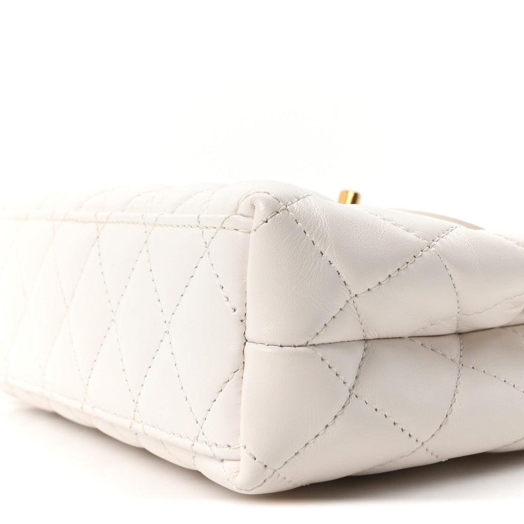 Chanel Shiny Aged Calfskin Quilted Nano Kelly Shopper White
