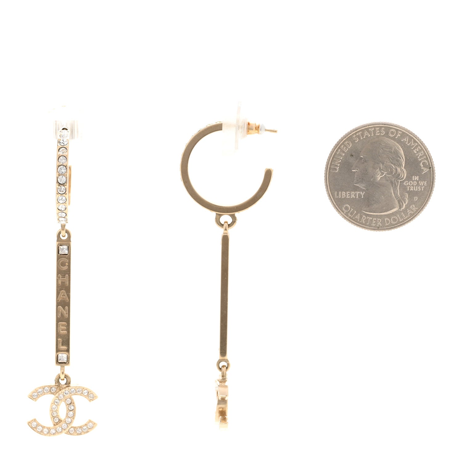 Crystal Lock Symbols Logo CC Hoop Drop Earrings Gold