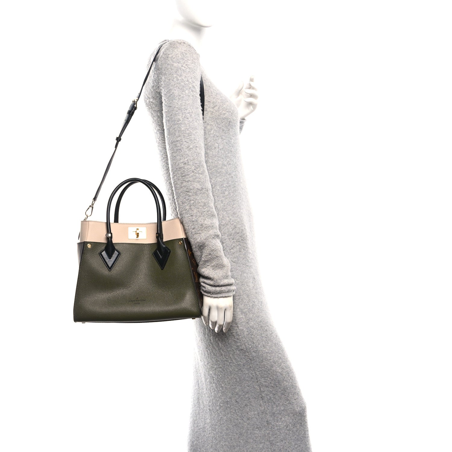 Louis Vuitton Calfskin Monogram On My Side MM Laurier Green Toffee Latte Beige