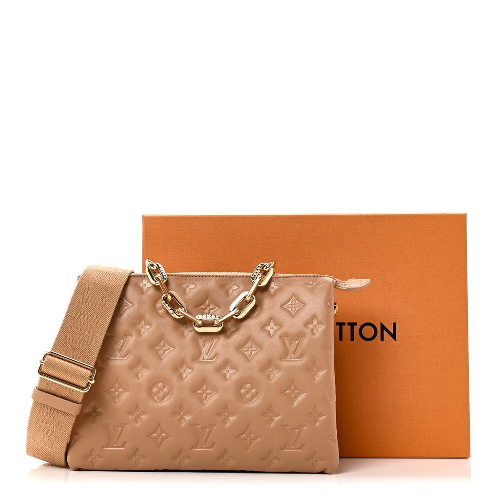 Louis Vuitton Lambskin Embossed Monogram Coussin PM Camel