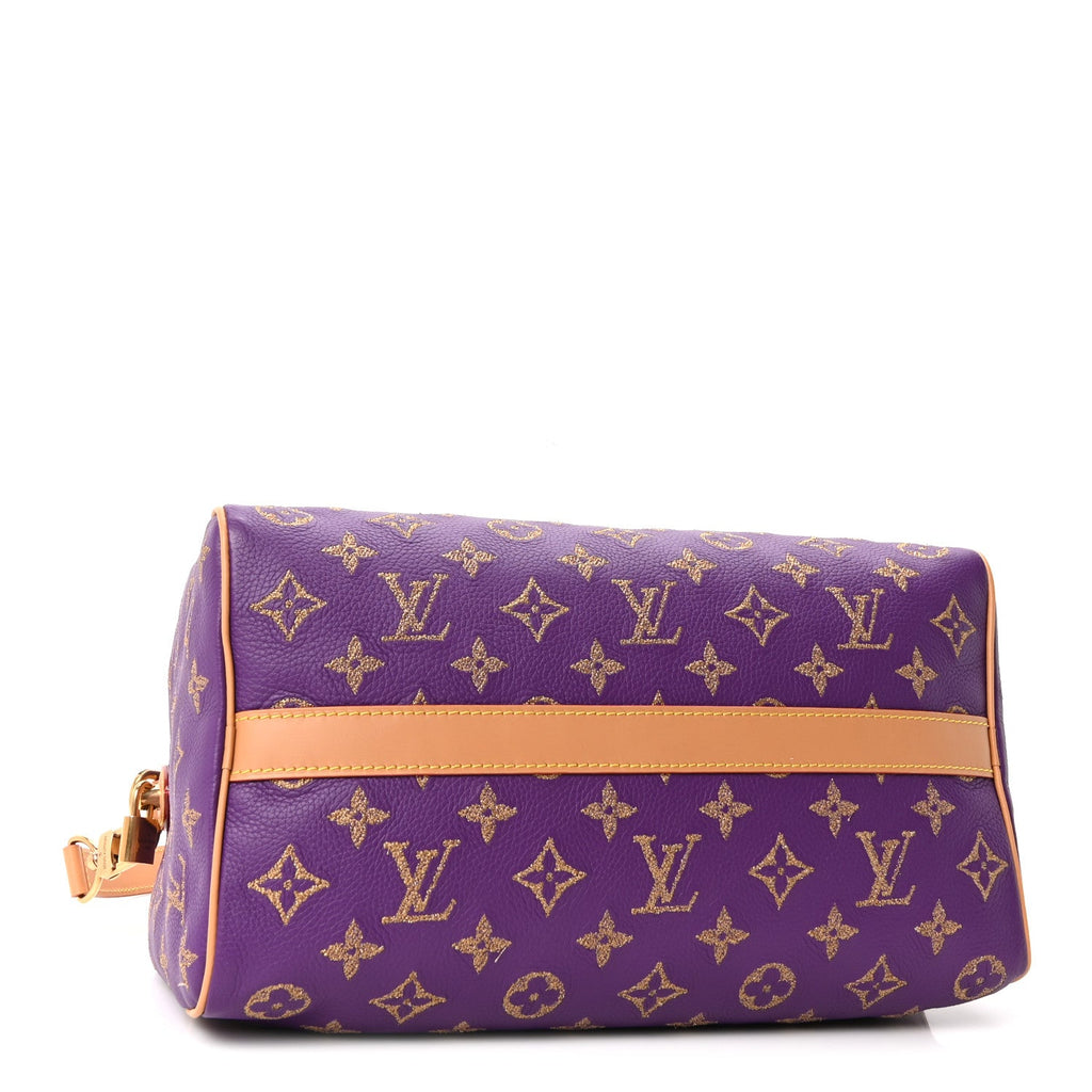 Louis Vuitton Calfskin Embroidered Monogram Speedy P9 Bandouliere 30 Golden Lotus Purple