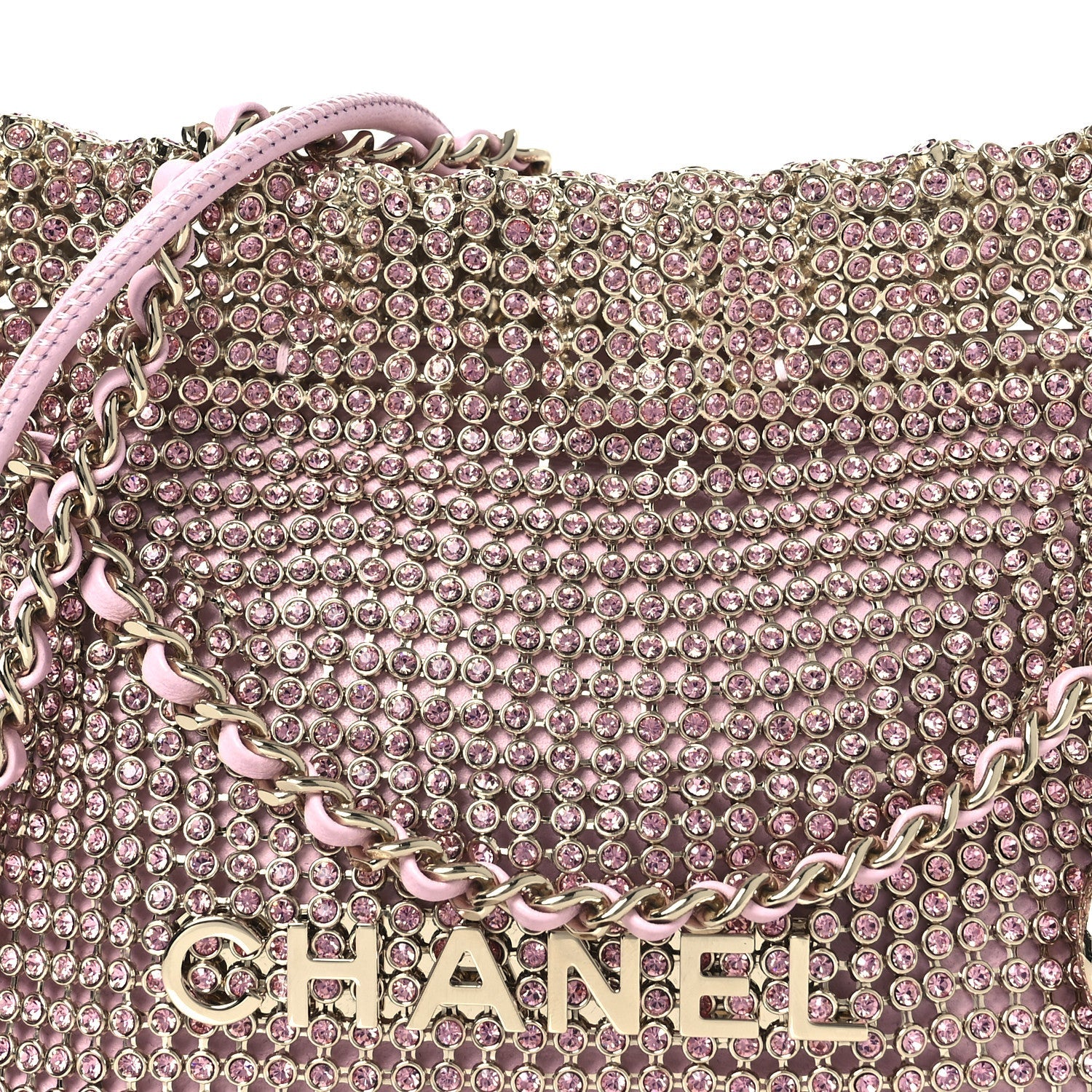 Chanel Crystal Embellished Metallic Lambskin Mini Chanel 22 Light Pink