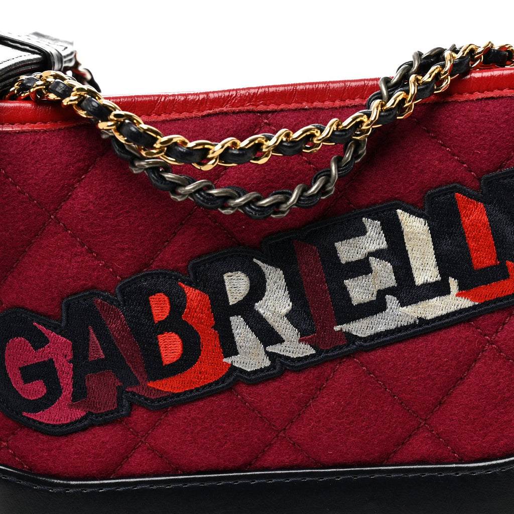 Chanel Wool Calfskin Quilted Small Gabrielle Hobo Red