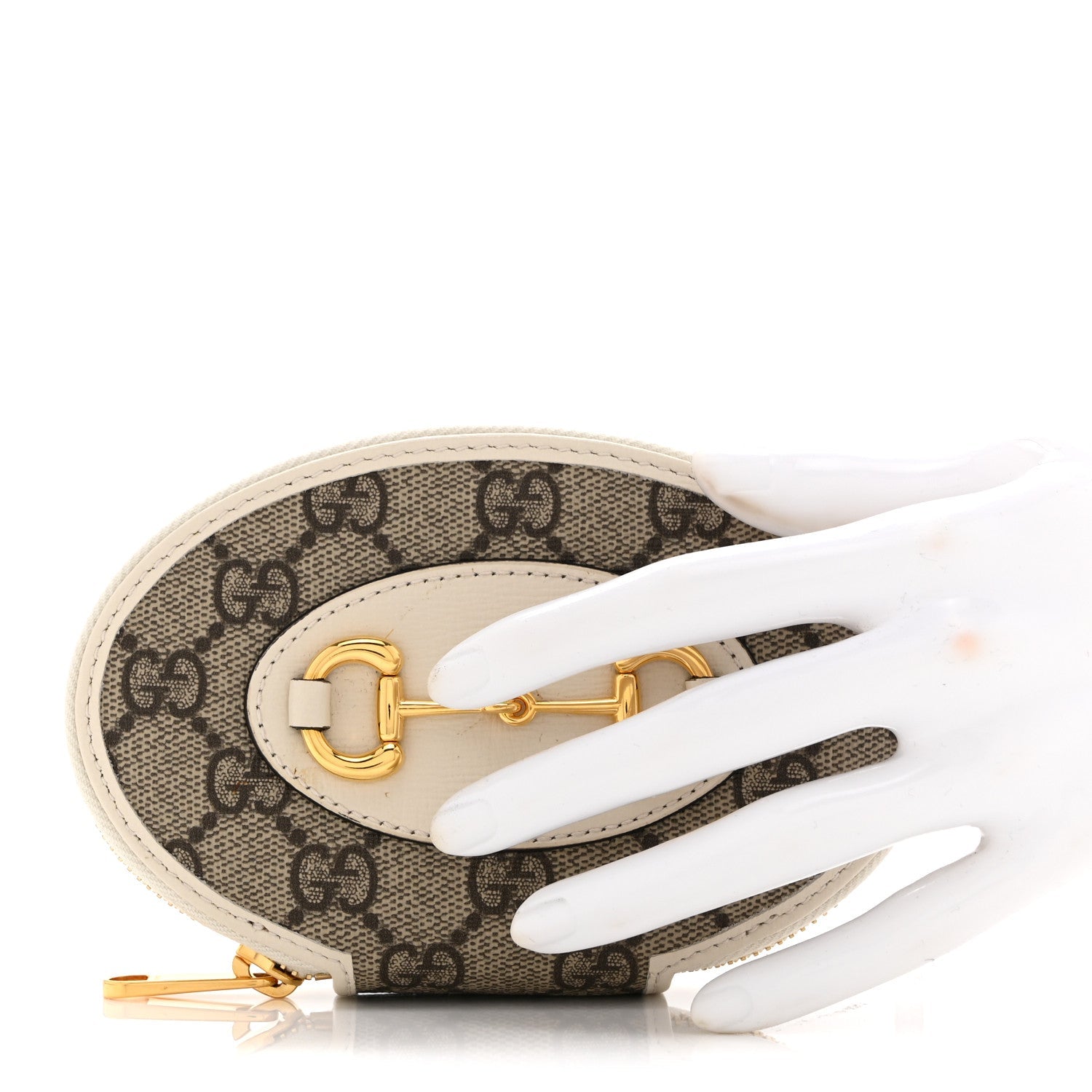 Gucci GG Supreme Monogram Azalea Calfskin Horsebit 1955 Coin Case Beige Mystic White