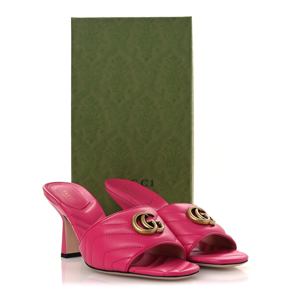 Gucci Nappa Matelasse GG Marmont 75mm Slide Sandals 41 Box Pink