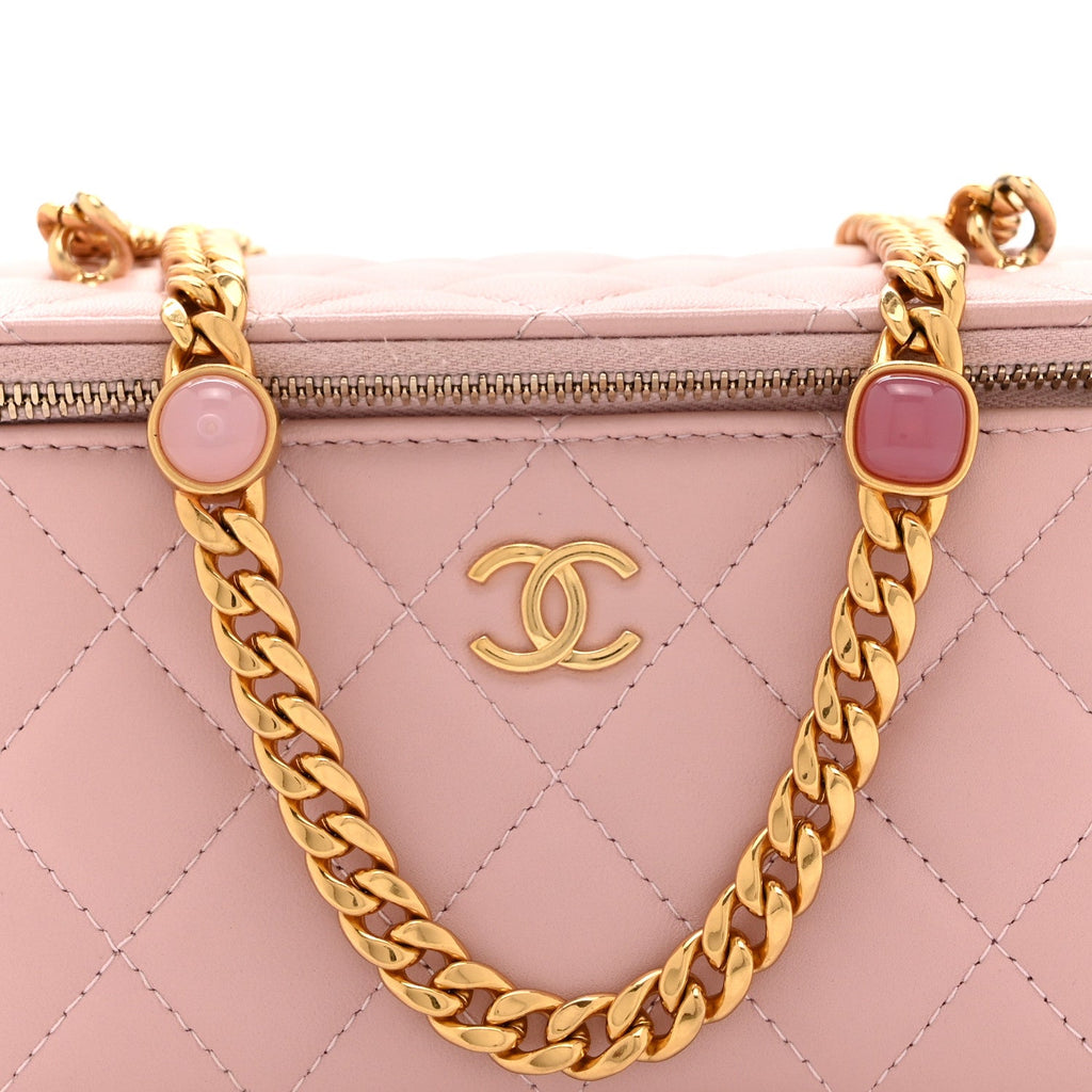 Chanel Caviar Quilted Pearl Enamel Small Vanity Case With Chain Light Pink