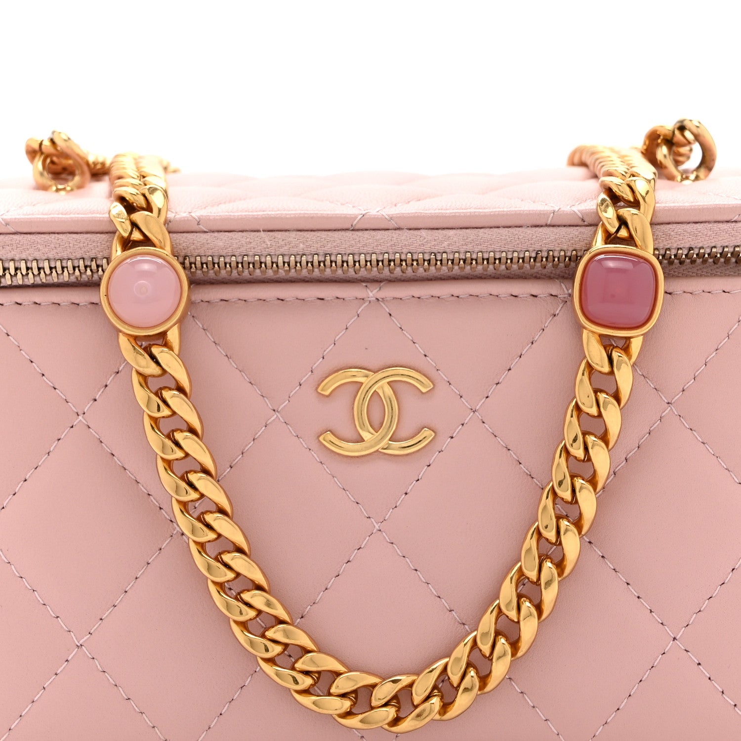 Chanel Caviar Quilted Pearl Enamel Small Vanity Case With Chain Light Pink