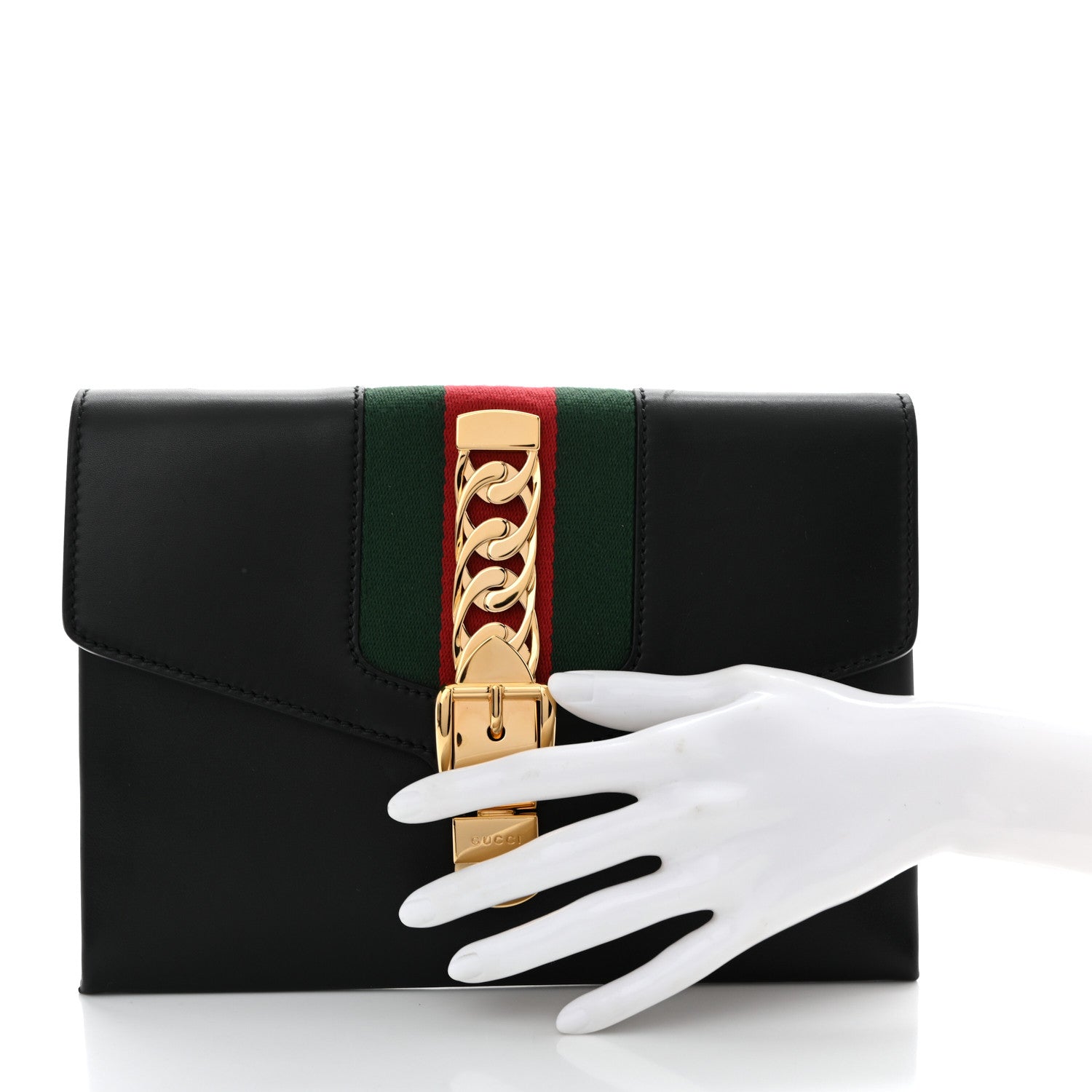 Gucci Calfskin Small Sylvie Wristlet Clutch Black