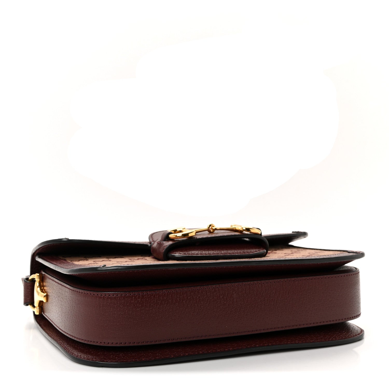 Gucci Monogram Textured Dollar Calfskin Horsebit 1955 Shoulder Bag Sahara Rubino Chardonnay