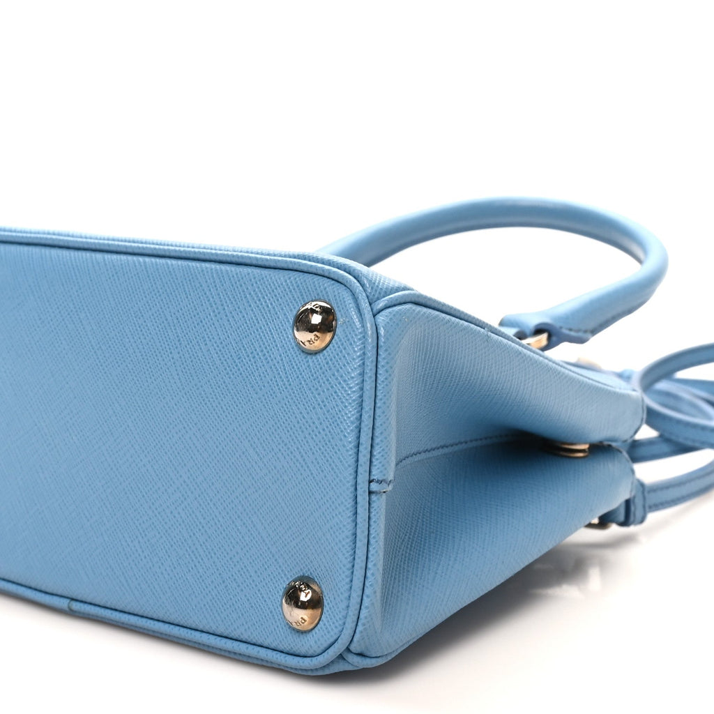 Prada Saffiano Lux Micro Galleria Double Zip Tote Turchese