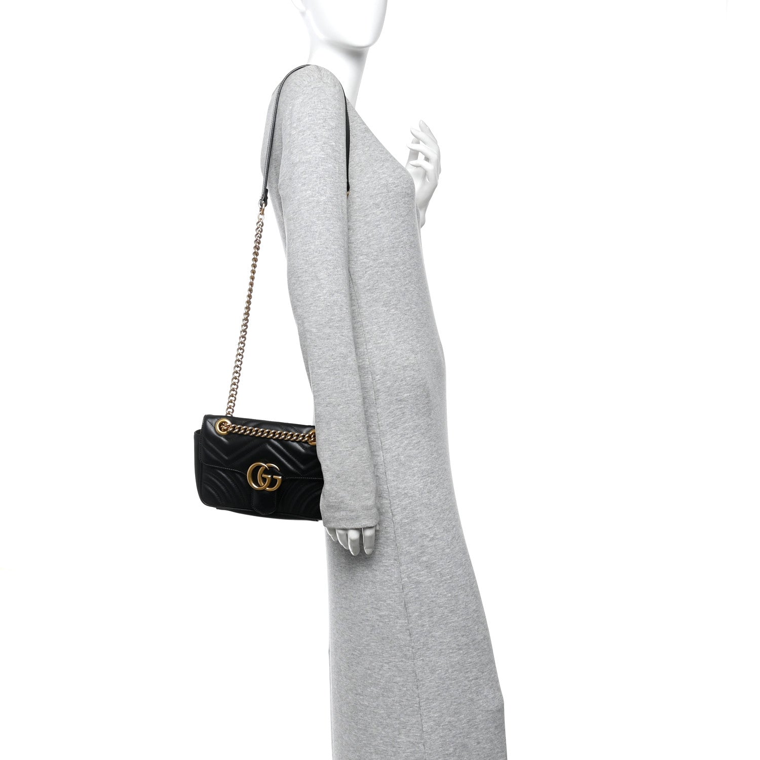 Gucci Calfskin Matelasse Small GG Marmont Shoulder Bag Black