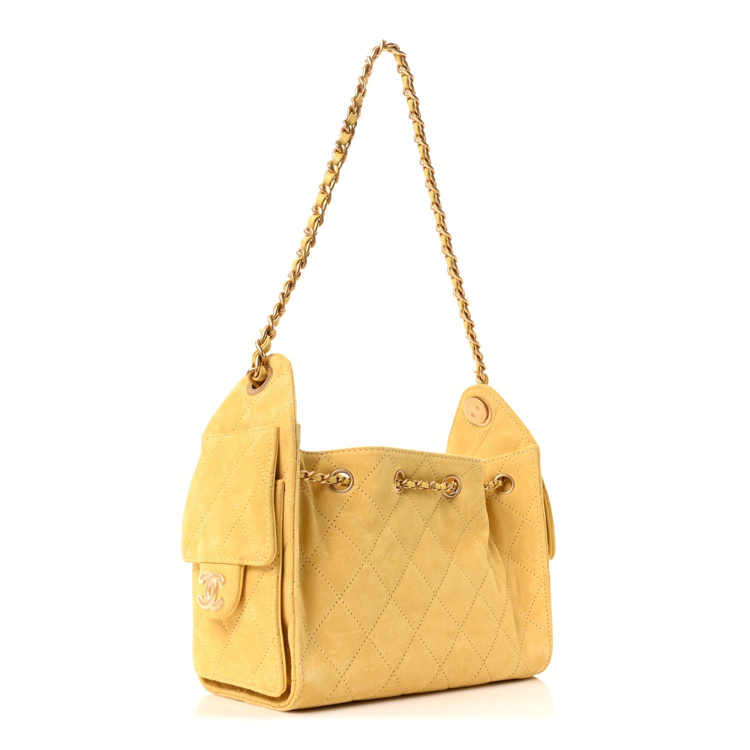 Chanel Suede Quilted Mini Chanel 25 Handbag Yellow
