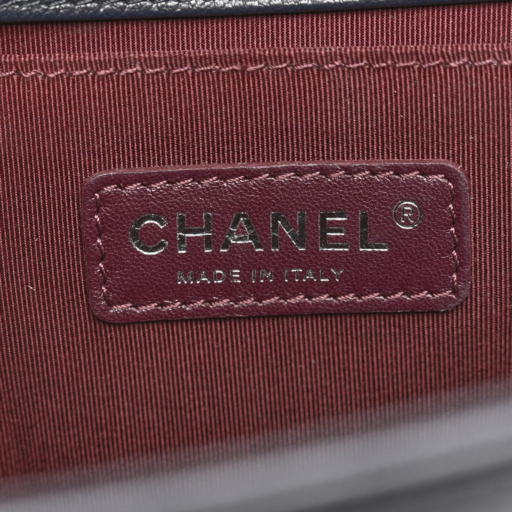 Chanel Goatskin Quilted Patent Medium Duo Boy Flap Dark Blue
