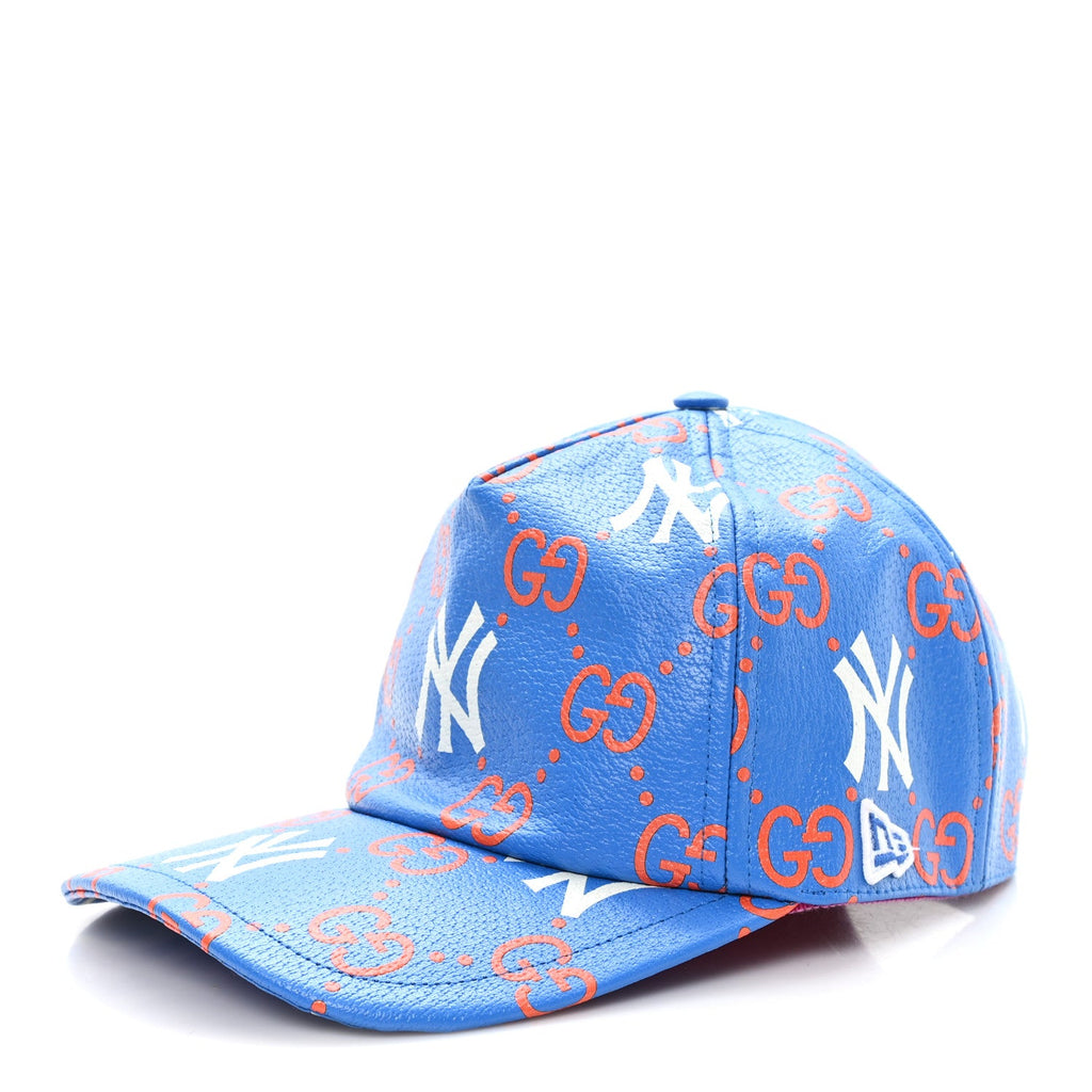 Gucci X MLB Calfskin Stampato 3D GG Monogram NY Yankees Baseball Hat M Blue