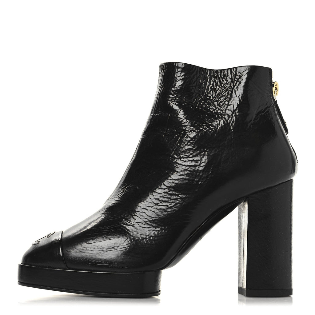 Crumpled Calfskin Cap Toe CC Ankle Boots 35.5 Black