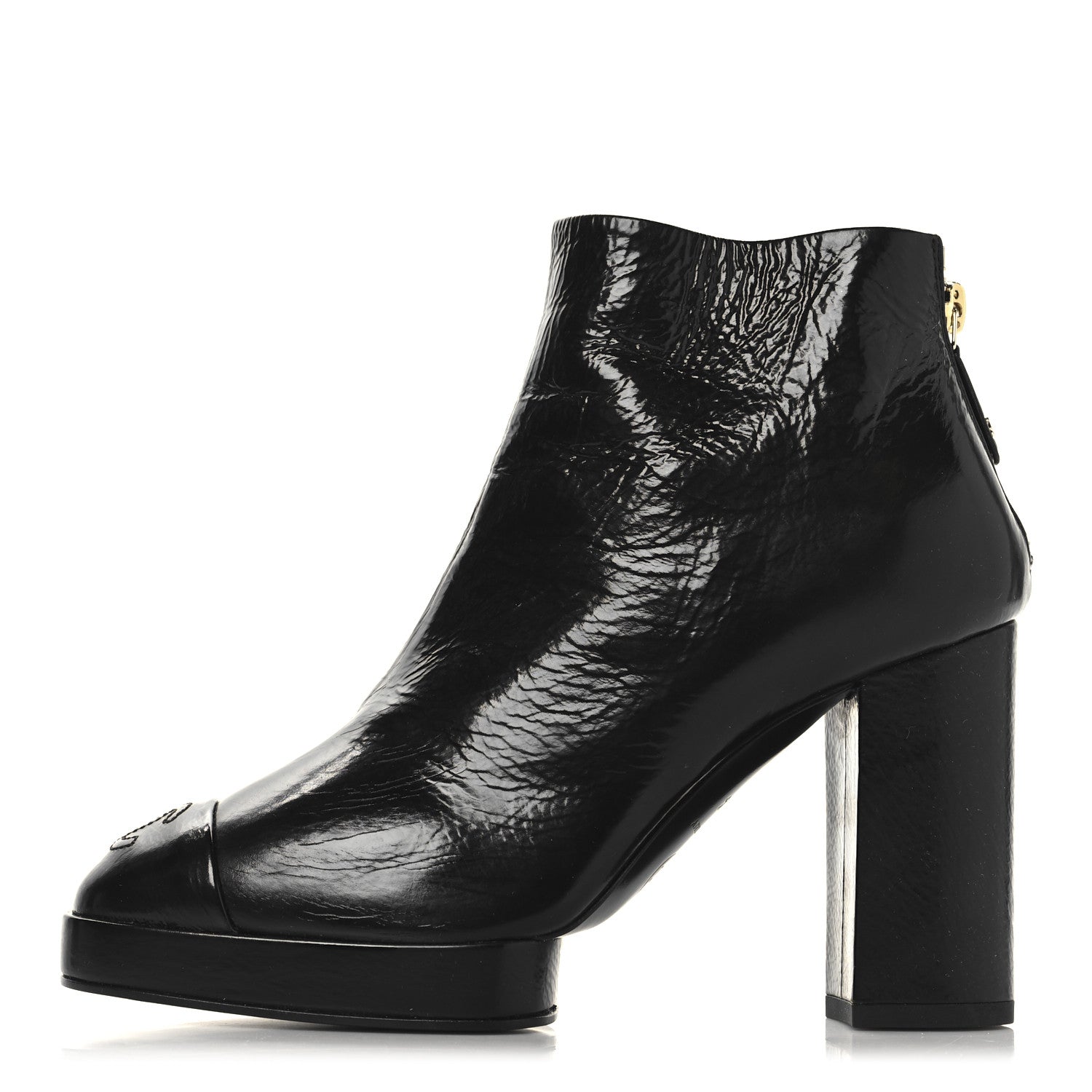 Crumpled Calfskin Cap Toe CC Ankle Boots 35.5 Black