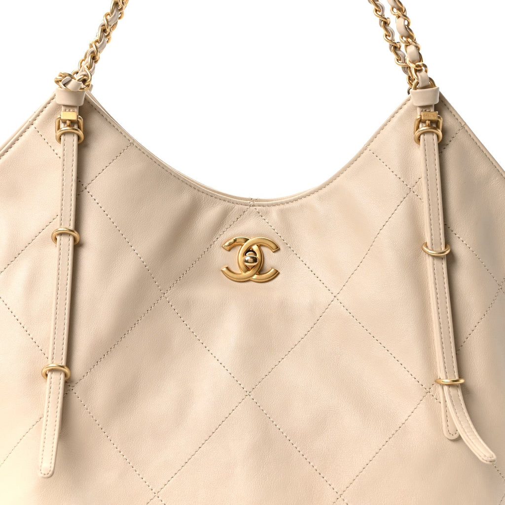 Chanel Calfskin Quilted Small Shopping Bag Beige