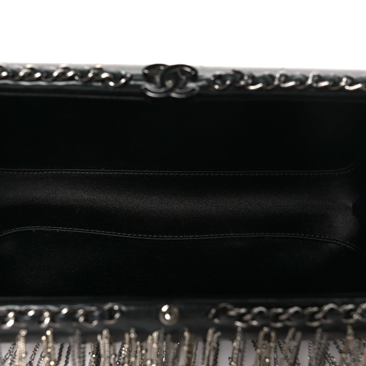 Chanel Lambskin Chain Fringe Clutch With Chain  Black