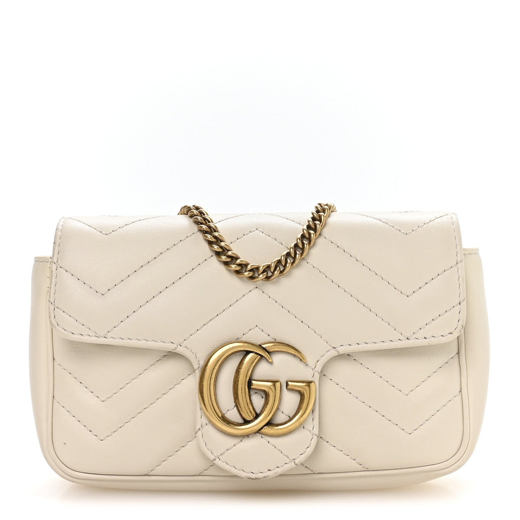 Gucci Calfskin Matelasse Super Mini GG Marmont Shoulder Bag White