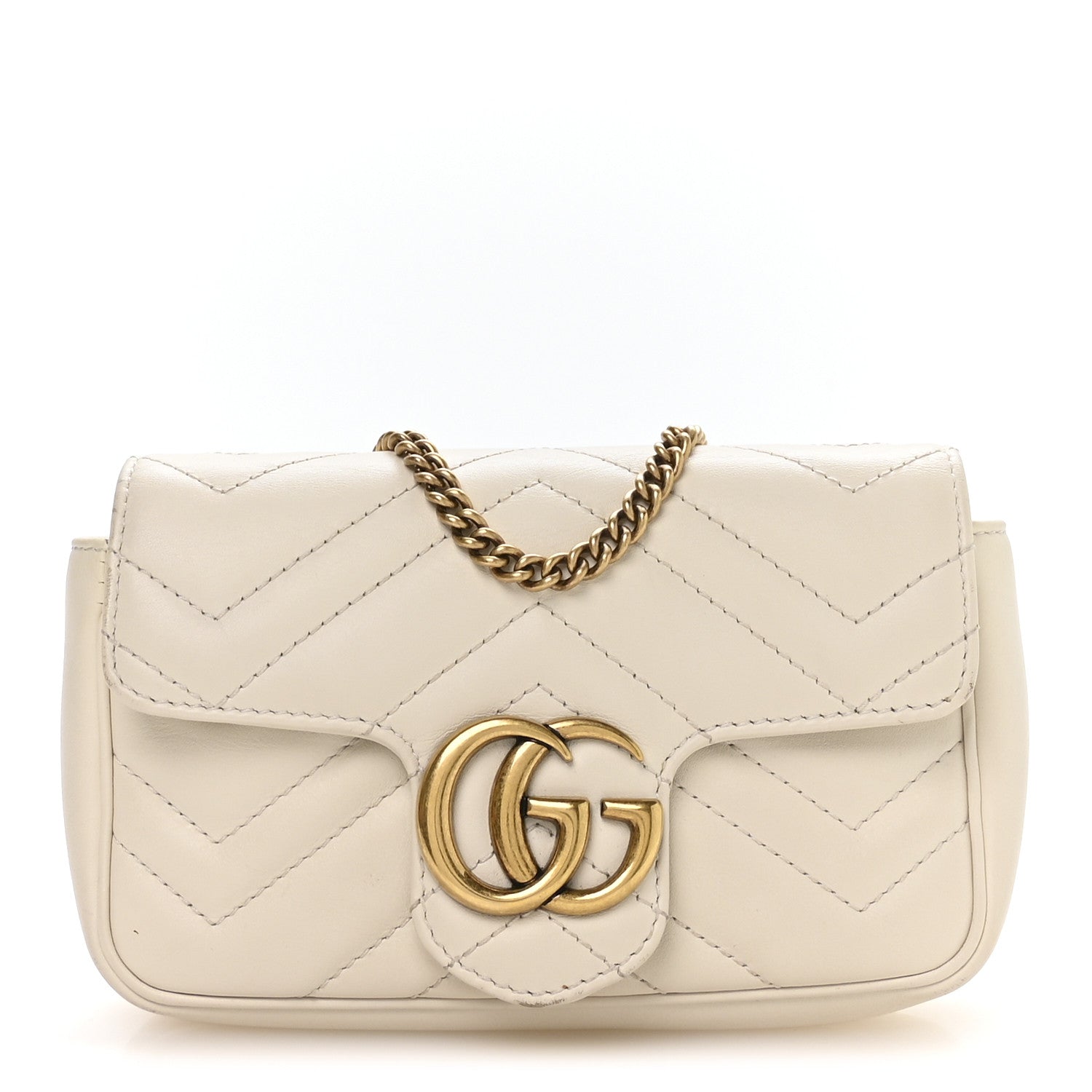 Gucci Calfskin Matelasse Super Mini GG Marmont Shoulder Bag White