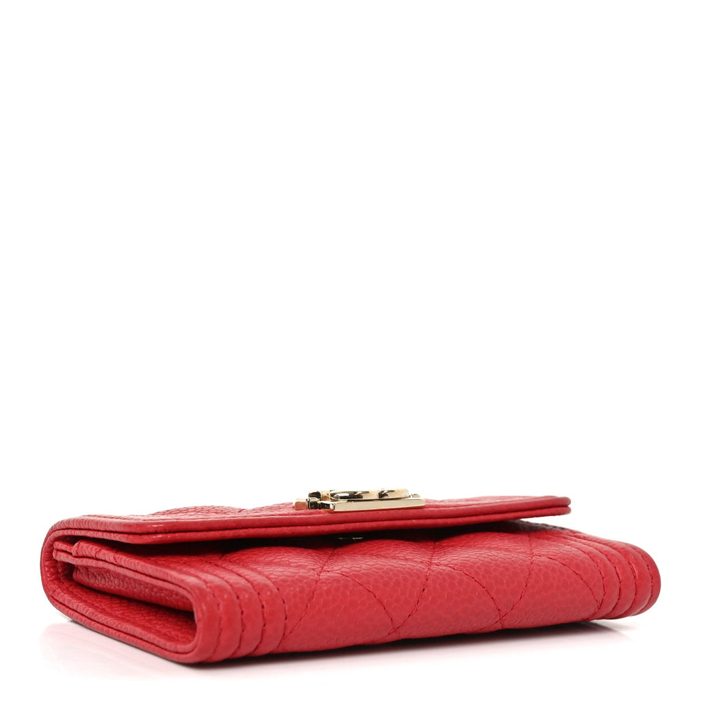 Caviar Quilted Boy Flap Card Holder Wallet Red