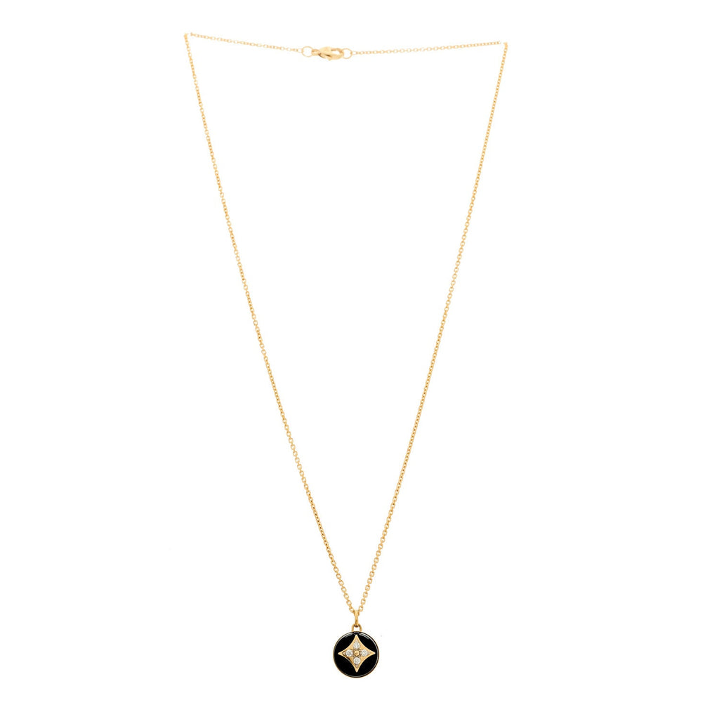 Louis Vuitton 18K Yellow Gold Diamond Black Onyx Color Blossom Medallion Pendant Necklace