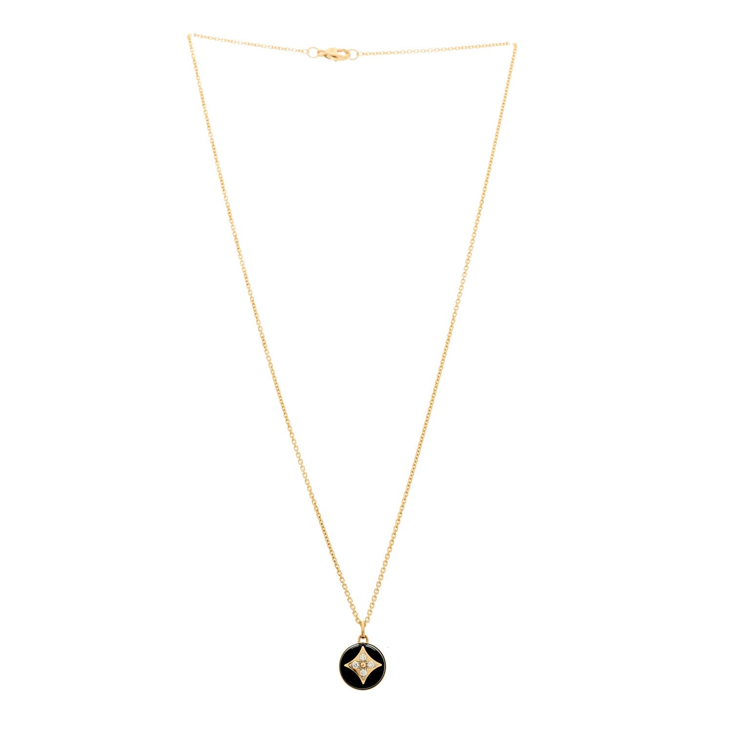 Louis Vuitton 18K Yellow Gold Diamond Black Onyx Color Blossom Medallion Pendant Necklace