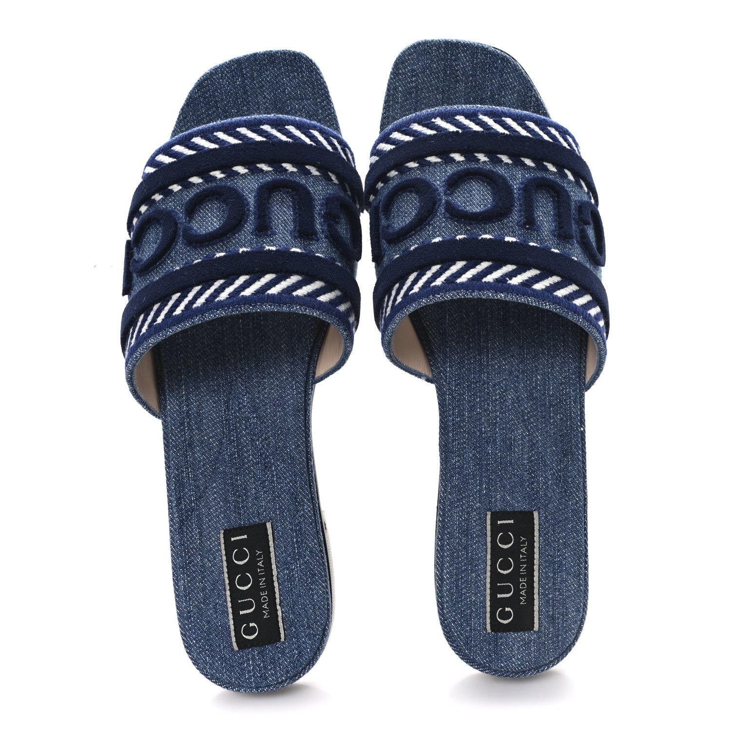 Gucci Plain Spain Denim Logo Slide Sandals 37.5 Light Blue