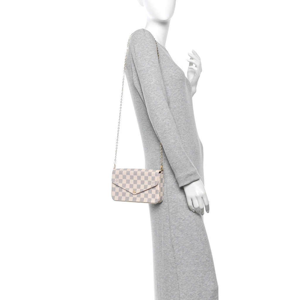 Louis Vuitton Damier Azur Pochette Felicie Chain Wallet Rose Ballerine
