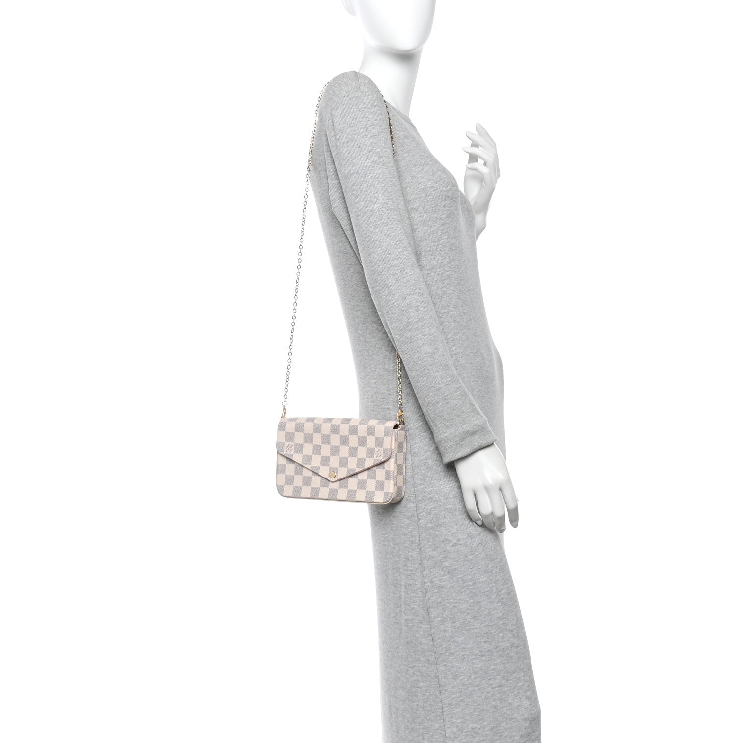 Louis Vuitton Damier Azur Pochette Felicie Chain Wallet Rose Ballerine