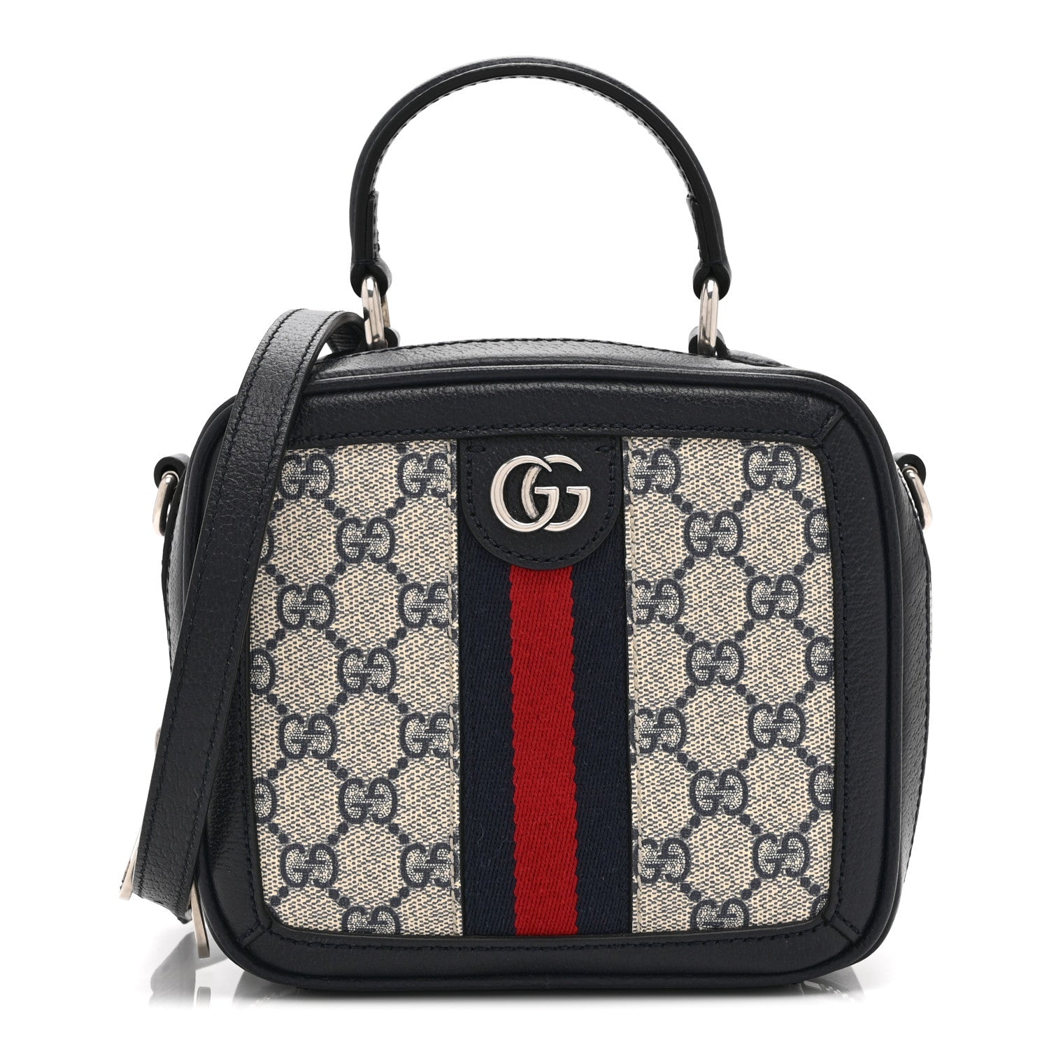 Gucci GG Supreme Monogram Mini Ophidia Top Handle Square Shoulder Bag Beige Blue