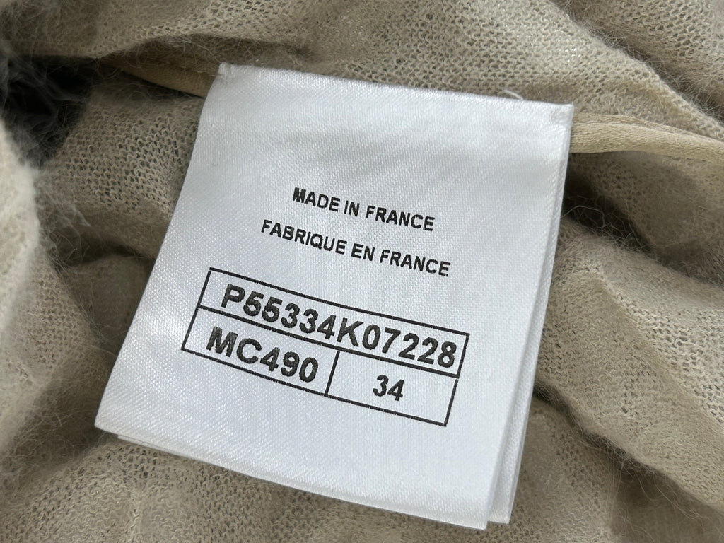 Chanel Cream Angora & Silk Long Sleeve Maxi Dress with Silver Metallic Detail & Drawstring Waist Size FR 34 (UK 6)