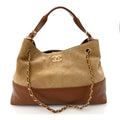 Chanel Suede Calfskin Shiny Lambskin Quilted Small Coco Base Shopping Bag Beige Brown