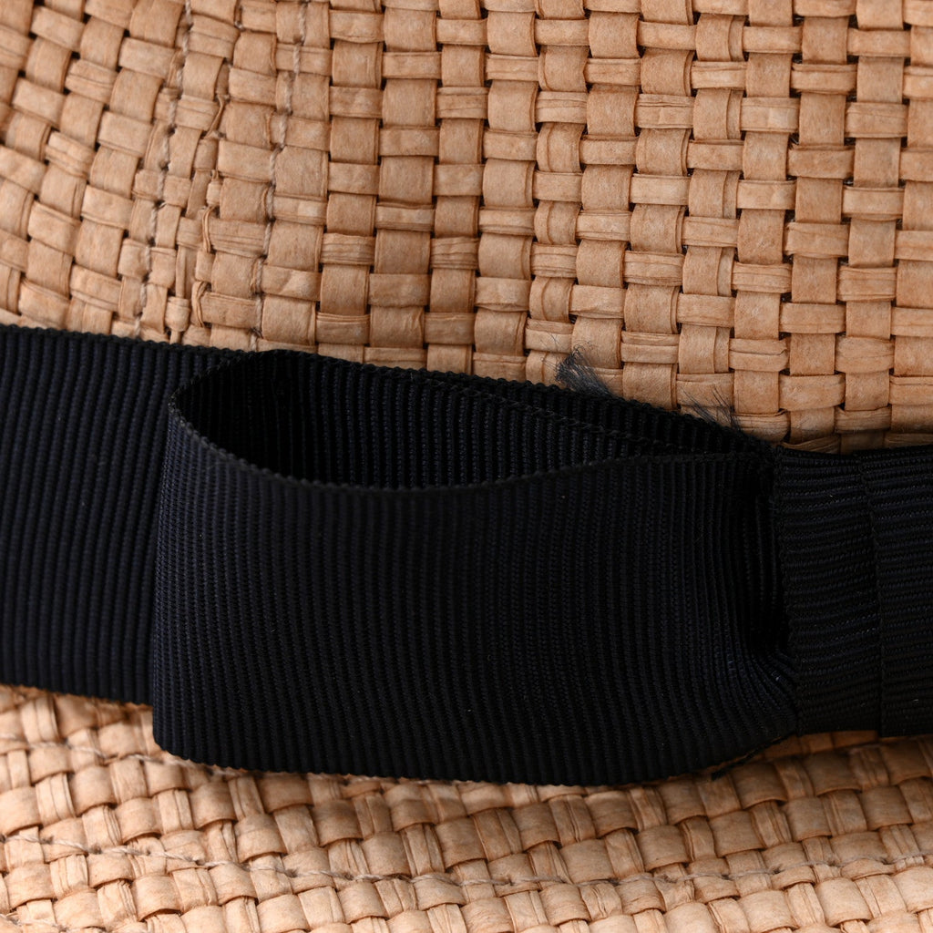 Gucci Straw Grosgrain Wide Brim Hat L Black