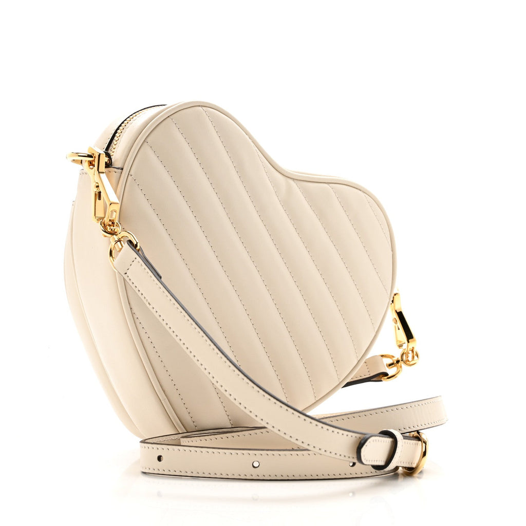 Gucci Calfskin Matelasse Diagonal Mini Interlocking G Heart Shoulder Bag Mystic White
