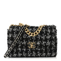 Chanel Tweed Quilted Large Chanel 19 Flap Black Silver Ecru