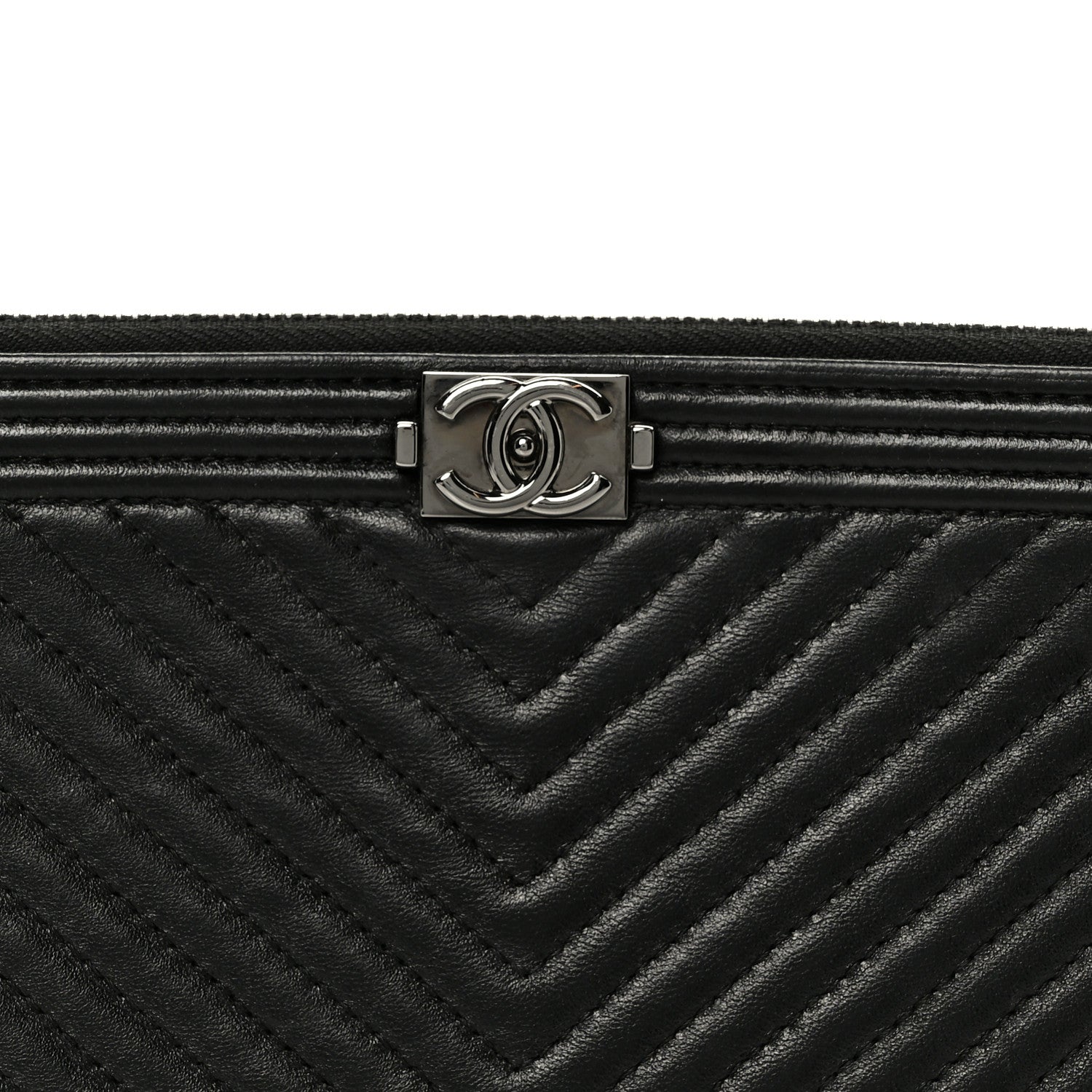 Lambskin Chevron Large Boy Zip Pouch Black