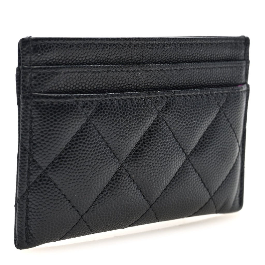 Caviar Quilted Textured CC Card Holder Black